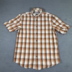 Carhartt Shirt Mens Medium Orange Brown Plaid Short Sleeve Button‎ Relaxed Fit